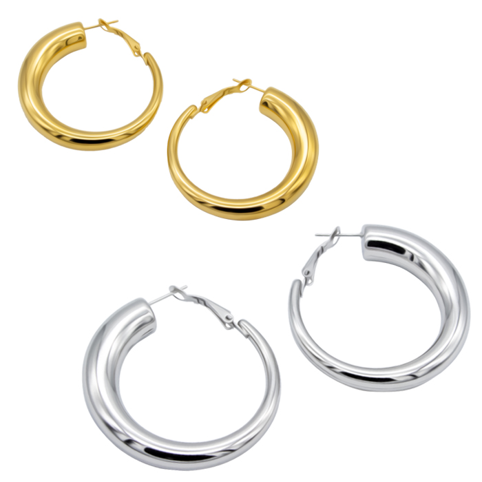 シンプルフープピアス ステンレス フープピアス   (1ペア) 