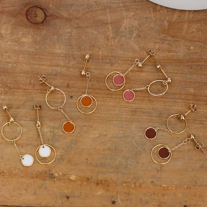 サークル×チェーン アシンメトリー ステンレス ピアス（1ペア）